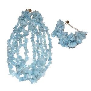 Vtg Stauer 5 Strand Aquamarine Bead Necklace 20" Shades of the Sea w/ bracelet